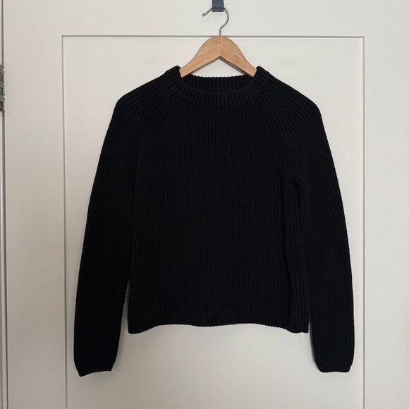 Quince Sweaters - Quince Sweater Womens Sz S Black Fisherman Chunky Knit Crewneck Organic Cotton